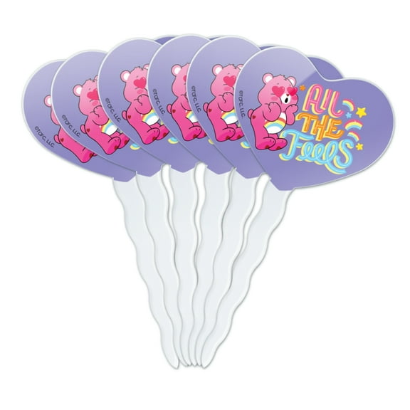 Care Bears: Unlock the Magic All the Feels Heart Love Cupcake Picks Toppers Decoration Set of 6