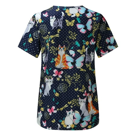 

TAIAOJING Women Scrubs Top Animal Print Casual Short Sleeve V-neck Carer Top