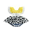 thumbnail image 1 of Bébé Filles Romper Mouche Manches Vache Motif Patchwork une Ligne Robe, 1 of 7