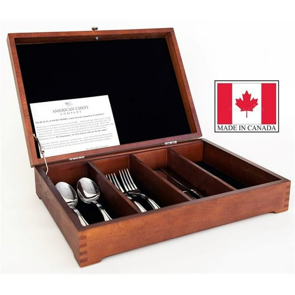 American Chest FCan3 Solid Canadian Maple Hardwood Flatware & Stainless Chest with 5 Divided Compartments
