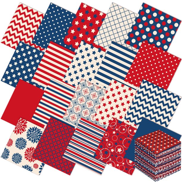 Paquete de Telas Ganeen 60 Piezas 25x25 cm para Patchwork Patriótico
