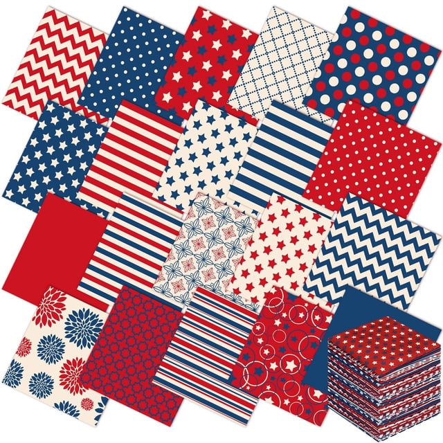 Paquete de Telas Ganeen 60 Piezas 25x25 cm para Patchwork Patriótico