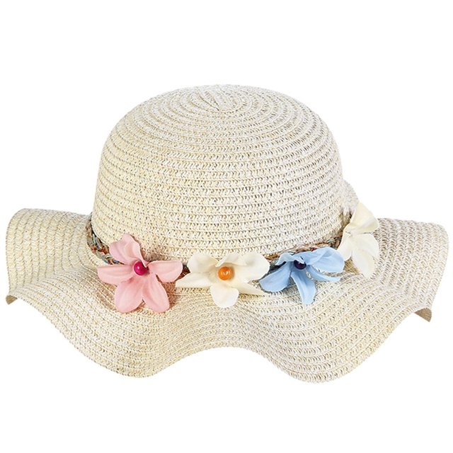Children Summer Hat Straw Fake Flower Beach Hat Sun Protection Hat Beach Cap