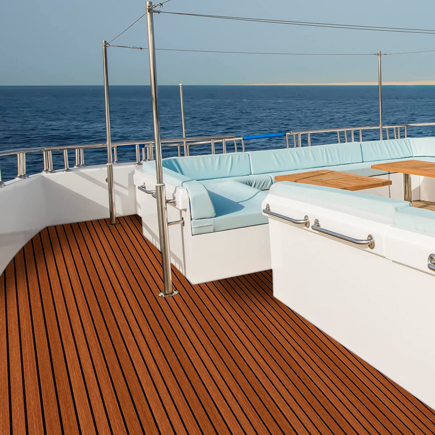 Miumaeov Boat Flooring EVA Foam Decking Sheet Faux Teak Marine Mat Marine Carpet Cooler Tops Seating Non-Slip Self-Adhesive Flooring Material