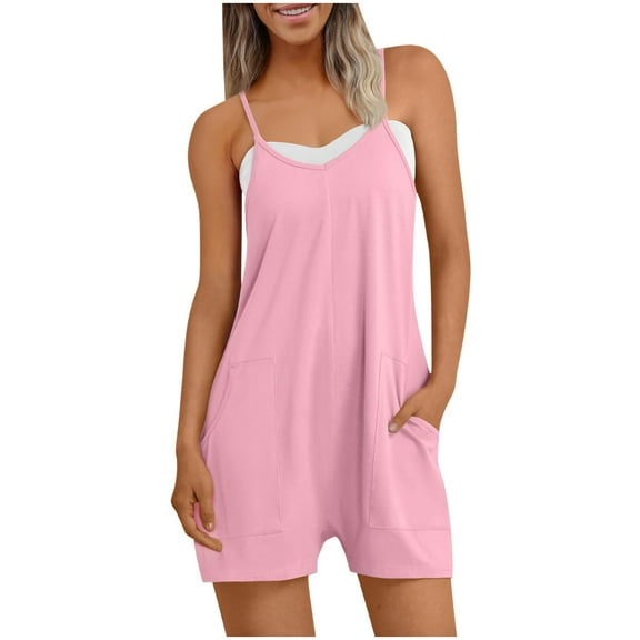 Luvrsol Matching Sets Women Clothing Summer Solid Casual Sleeveless Suspender Short Jumpsuit, Size S-2XL