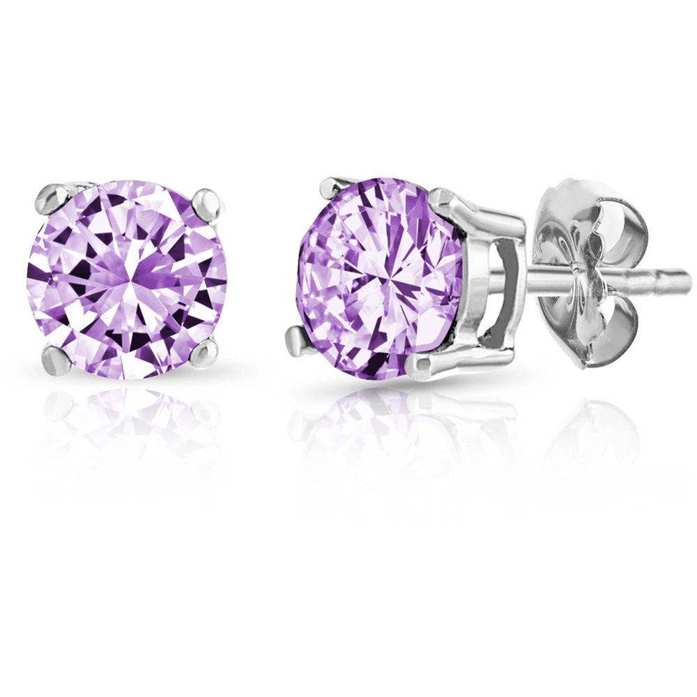PORI JEWELERS Round Amethyst Gemstone Sterling Silver Stud Earrings