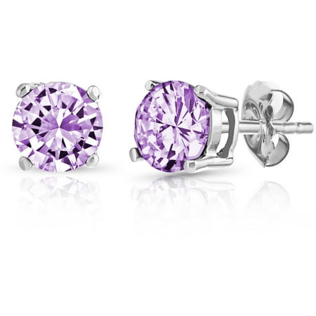 Tacori Amethyst Earrings - Round Amethyst Gemstone Sterling Silver Stud Earrings