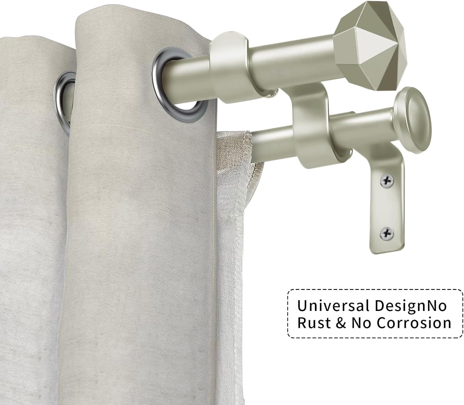 eTeckram 5/8" Double Curtain Rod with Chiodo Finials,Pewter,48‘’-84‘’