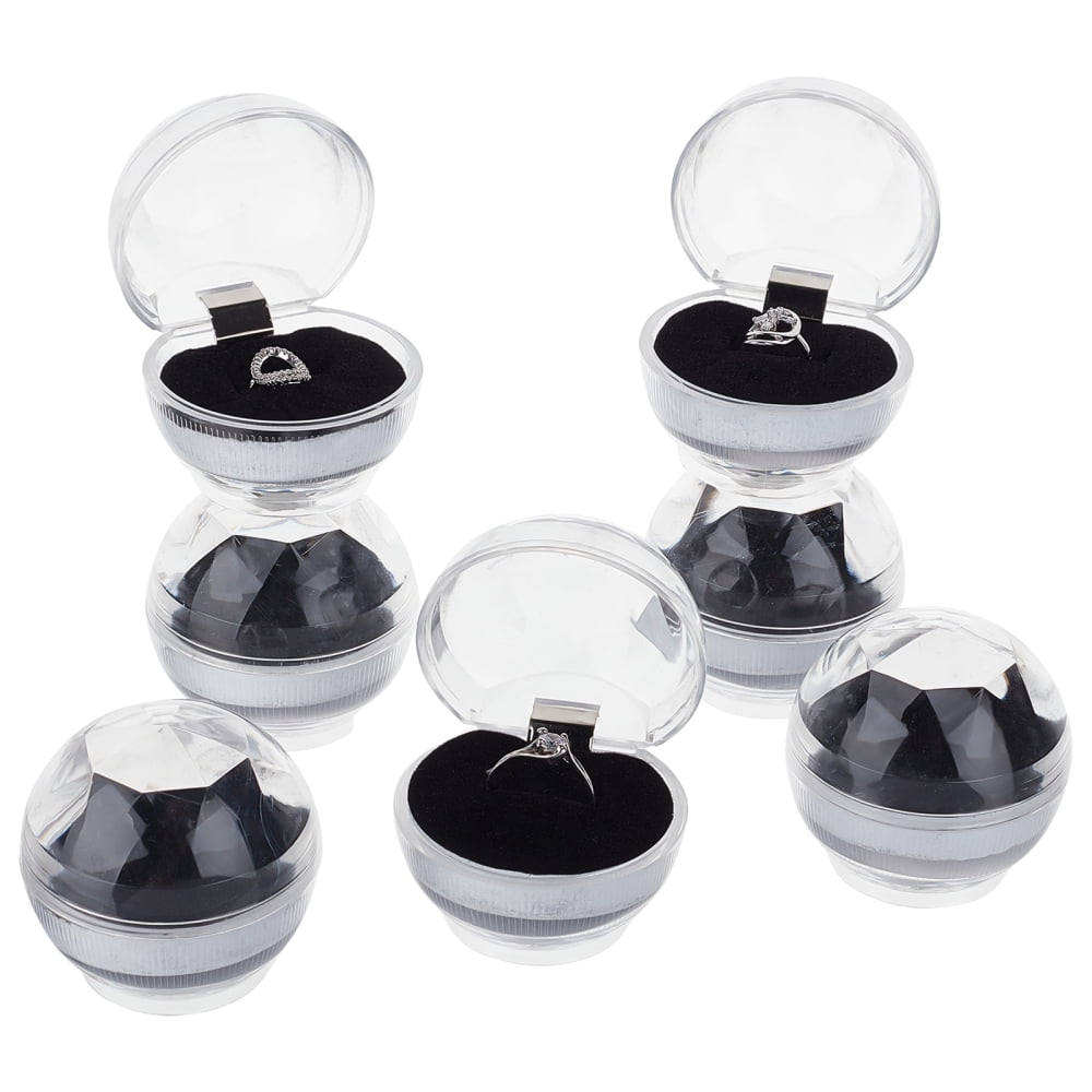 24pcs Black Clear Plastic Ring Boxes Crystal Earrings Jewelry Storage Boxes Display Organizer