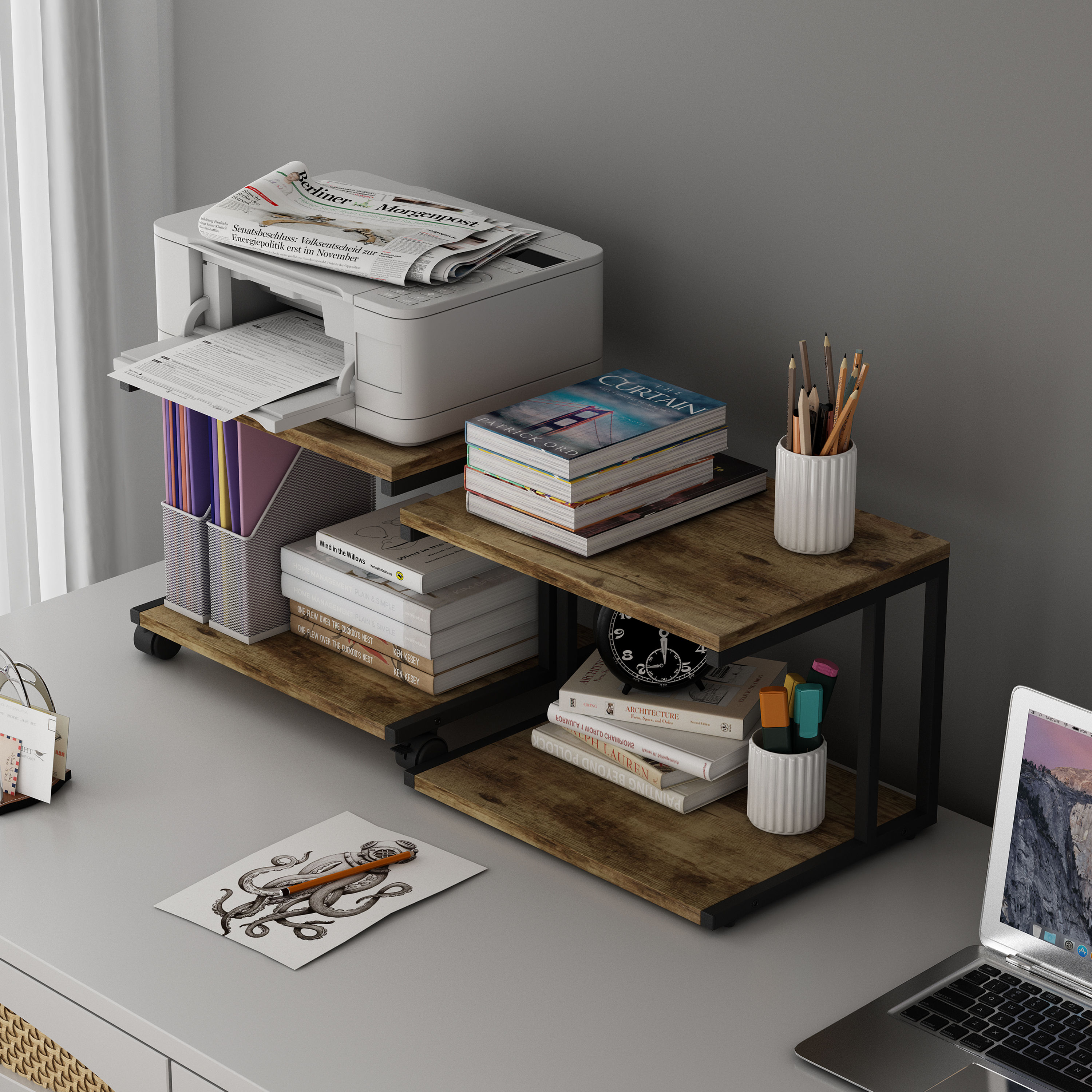 Printer Stand, set of 2, Desktop Storage Organizer Shelves, Vintage