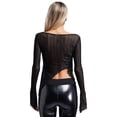 thumbnail image 5 of Top de baile de Jazz y Ballet con mariposas para mujer, camiseta con cuello redondo y manga acampanada, camiseta de malla acanalada dividida, traje de práctica de baile clásico, 5 of 5