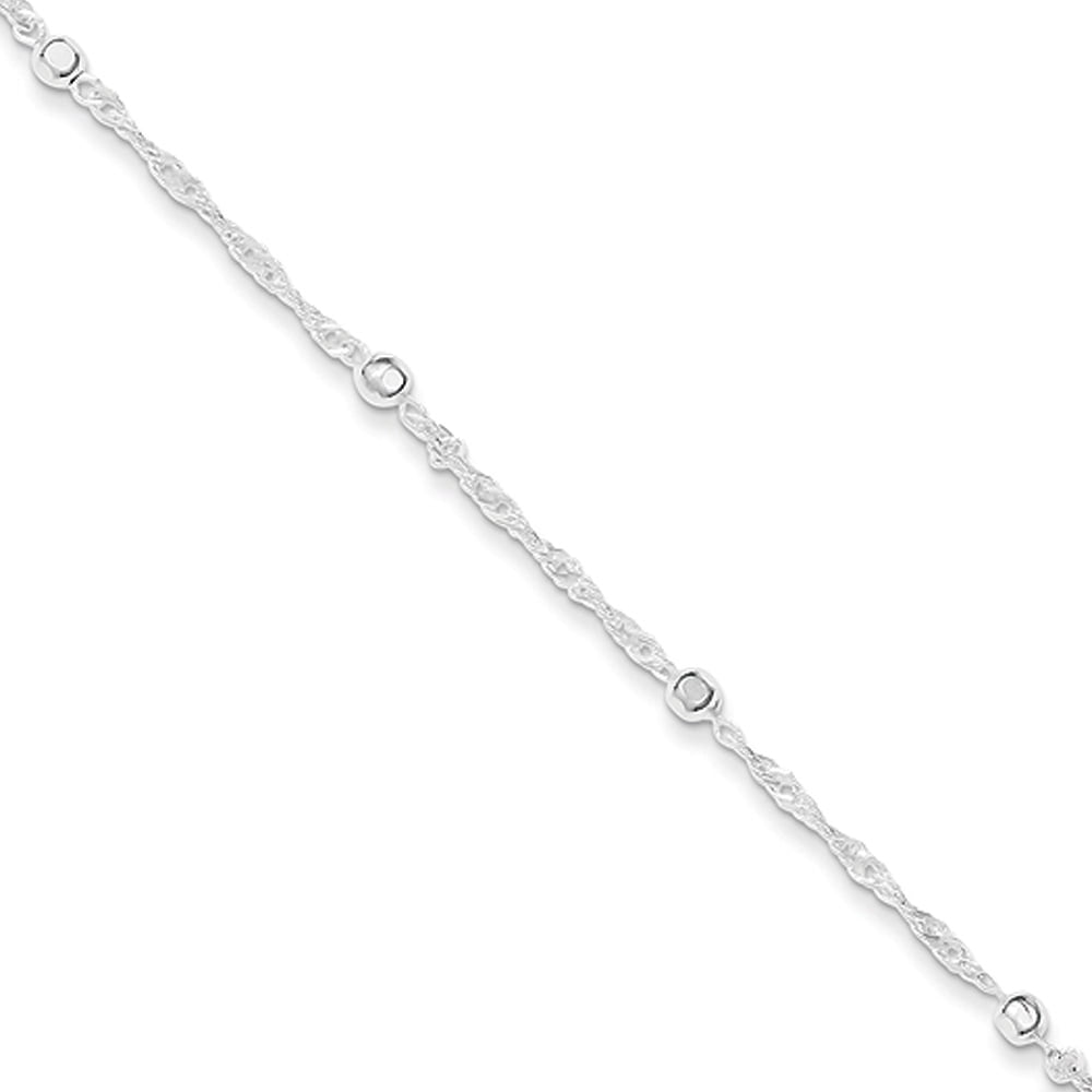 925 Sterling Silver Rope Chain Anklet with Lobster Clasp Gem Avenue bda014-9i 