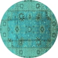 thumbnail image 1 of Ahgly Company Machine Washable Indoor Round Oriental Turquoise Blue Traditional Area Rugs, 7' Round, 1 of 4