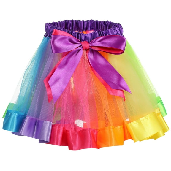 TAILTOSS Girls Dance Outfit 1 Piece Rainbow Tutu Skirt Multi Colored Nylon Polyester Ruffle Tiered for Stage