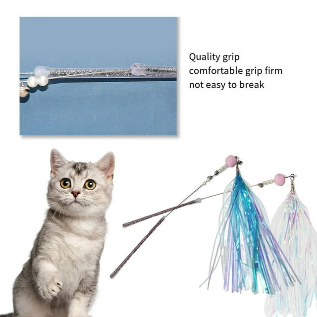 stanreset Cat Teaser Stick with Bell Lightweight Portable Cats Toy Shinny Fun Exercise Waterproof Pets Interactive Sticks Pink