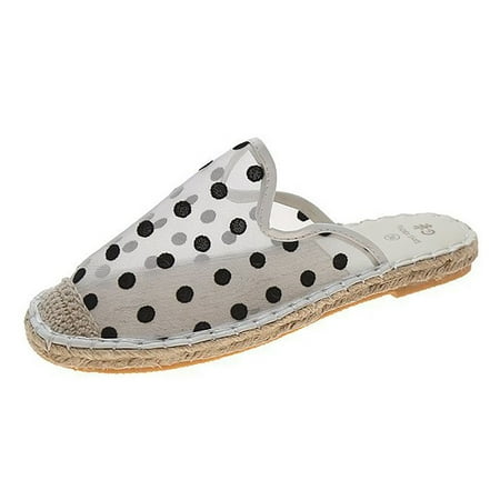 

Slippers Women Flat Bottom Polka Dot Shoes The Mesh White 37