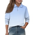 thumbnail image 2 of Girls School Uniform Long Sleeve Polo Shirt Kids Golf Pique Polo Shirts 5-14 Years Light Blue 120, 2 of 5