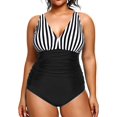 thumbnail image 1 of GHSDFBB Women Plus Size One Piece Swimsuits V Neck Tummy Control Bathing Suits Retro Ruched Swimwear, 1 of 6
