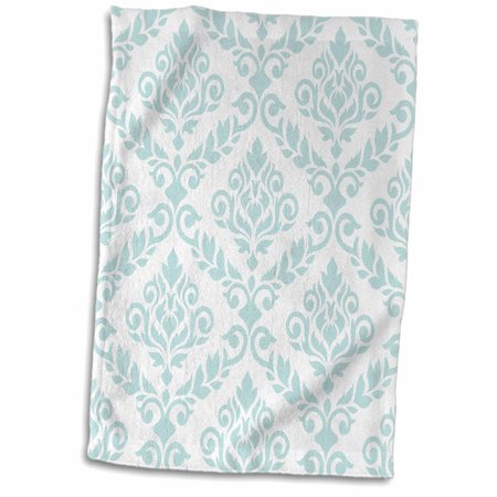 3dRose Prima damask pattern in light teal on white. - Towel, 15 by 22-inch