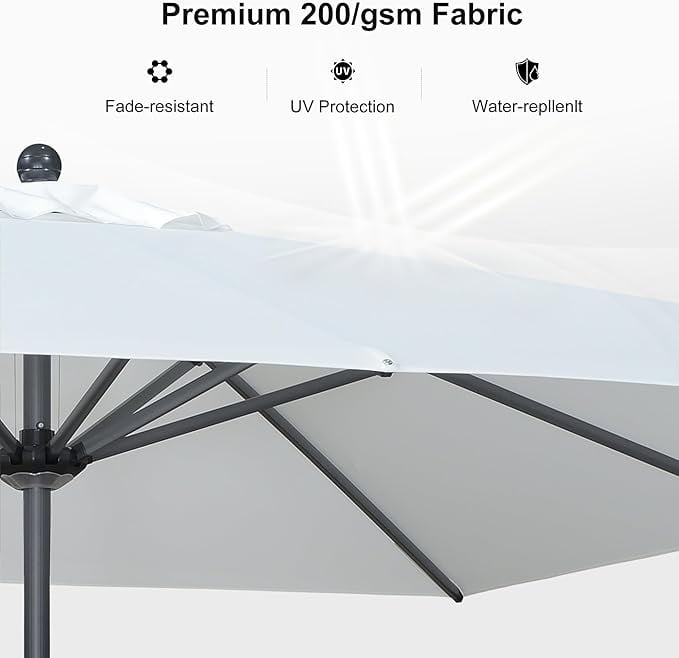 PURPLE LEAF 10' x 10' Patio Market Umbrella Outdoor Table Sun Umbrellas with Crank 8 Aluminum Sturdy Ribs for Pool Deck Backyard Beach White