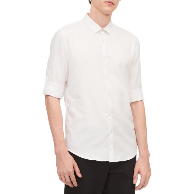 Camisa de sarga enrollable con Botones Calvin Klein para Hombre Color Blanco Extragrande