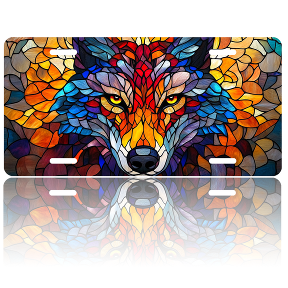 1 Pcs 2D Flat License Plate Covers & Frames, A Colored Stained For Decorative Front, Waterproof For Decoration Aluminum License Plate Covers & Frames Cover For Men Women, 12" X 6"