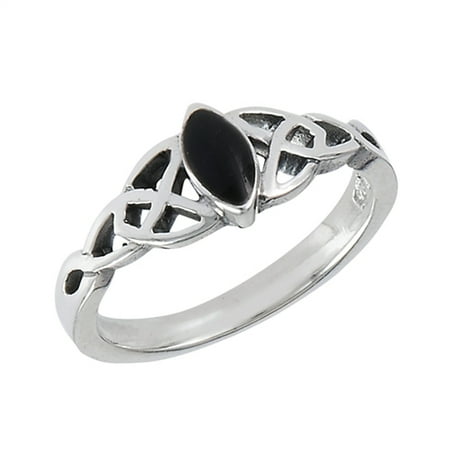 Sterling Silver Celtic Pattern - Marquise Simulated Black Onyx Celtic Knot Ring New .925 Sterling Silver Band Size 6