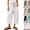 08# White, variant on Women's Capri Pants Linen Summer Beach Casual Drawstring Wide Leg Lounge Palazzo Pant High Waist Trouser with Pockets Black S