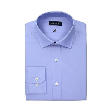 Nautica Men's Slim Fit Comfort Stretch White Solid Dress Shirt Blue Size 17X34-35
