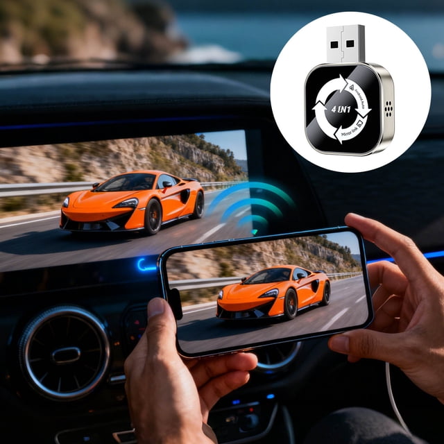 BotaniNest 4 In 1 Wireless CarPlay Android Auto Adapter USB C For Seamless Smartphone Integration And Enhanced In Entertainment