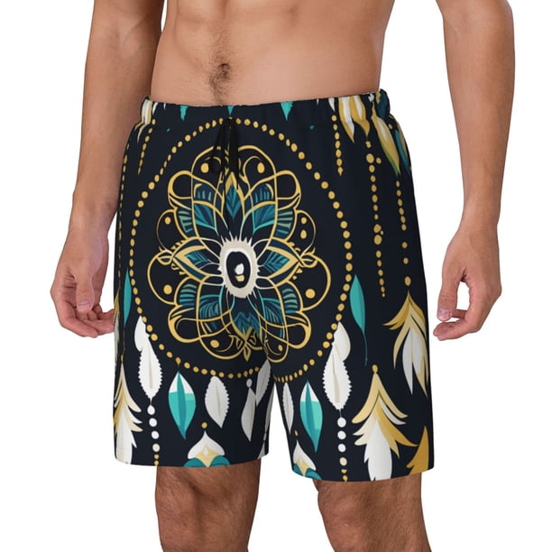 Fotbe Boho Dreamcatcher Traje de Baño para Hombre – Shorts de Natación de Secado Rápido con Forro y Bolsillos-Large