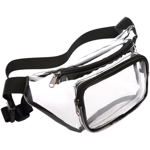 Lohol Clear Fanny Pack Stadium Approved - Adjustable 33-47 Inch Strap, Transparent Belt Bag for Women Men Fits 7.5-inch Smartphone, Waist Bag Clear Bag for Stadium Events, Sport, Concerts, Black