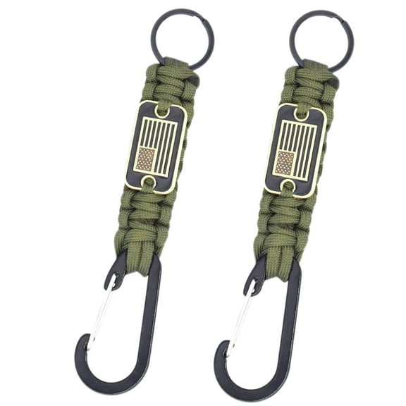 Jinswick Paracord Keychain with USA Flag, Paracord Carabiner Keychain Clip, Braided Lanyard Utility Ring Hook Outdoor Camping Kit