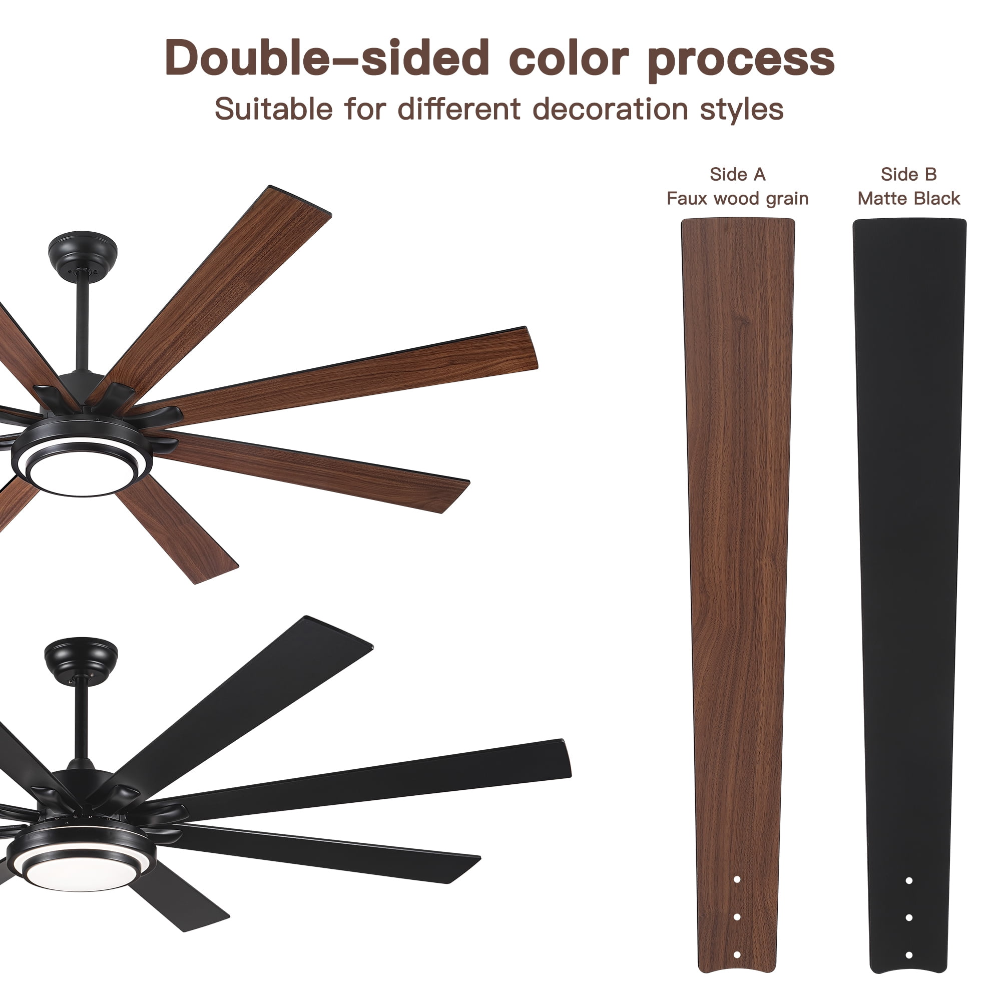 Leumius 72" Ceiling Fan with Lights and Remote,Integrated LED Matte Black Large Smart Ceiling Fan with Quiet DC Motor, 6 Speeds for Indoor Outdoor Large Room