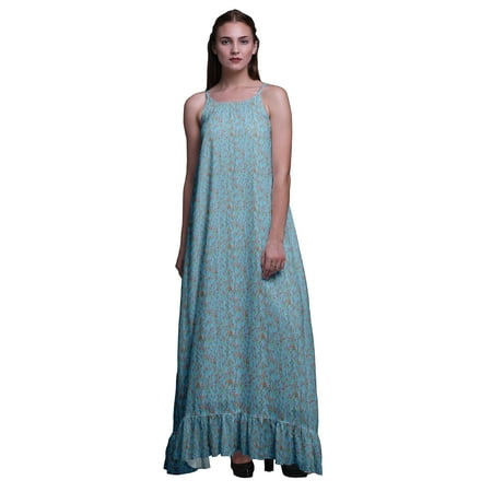 

Bimba Light Blue3 Watercolor Flowers & Buds Printed Long Maxi Dress For Women Rayon Nightgown Spaghetti Strap Ladies Sleepwear X-Large