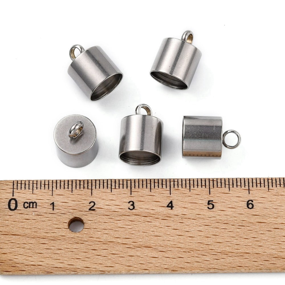 Tarnish Resistant Smooth Surface 201 Stainless Steel Cord Ends End Caps Stainless Steel Color 15x11mm Hole: 3.5mm 10mm Inner Diameter