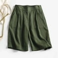 thumbnail image 4 of Lenpel Bermuda Shorts for Women Elastic High Waisted Wide Leg Pleated Knee Length Shorts Loose Casual Shorts, 4 of 5