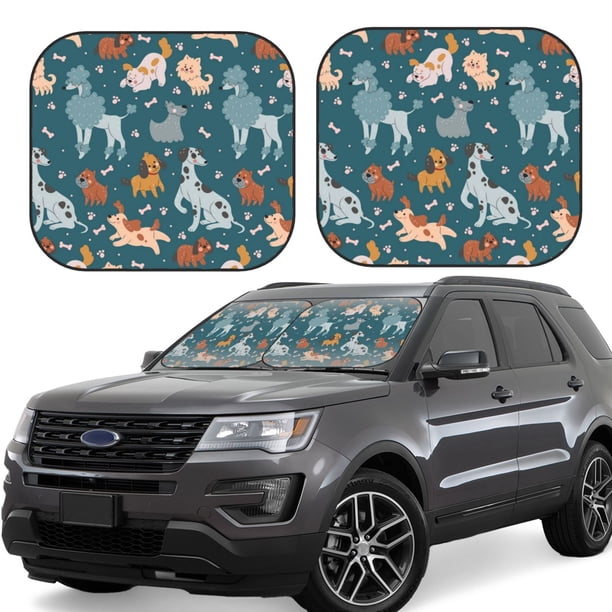 Fotbe Dogs Juego de 2 Piezas de Parasoles para Parabrisas | Bloqueador Solar para Auto | Accesorios Plegables para Protección Solar Interior-Small