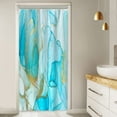 thumbnail image 2 of Small Shower Curtain, Abstract Modern Teal and Gold Marble Texture Stall Shower Curtain Set for Bathroom Waterproof Polyester Narrow Bathroom Decor with Hooks, 36x72 Inch, 2 of 6