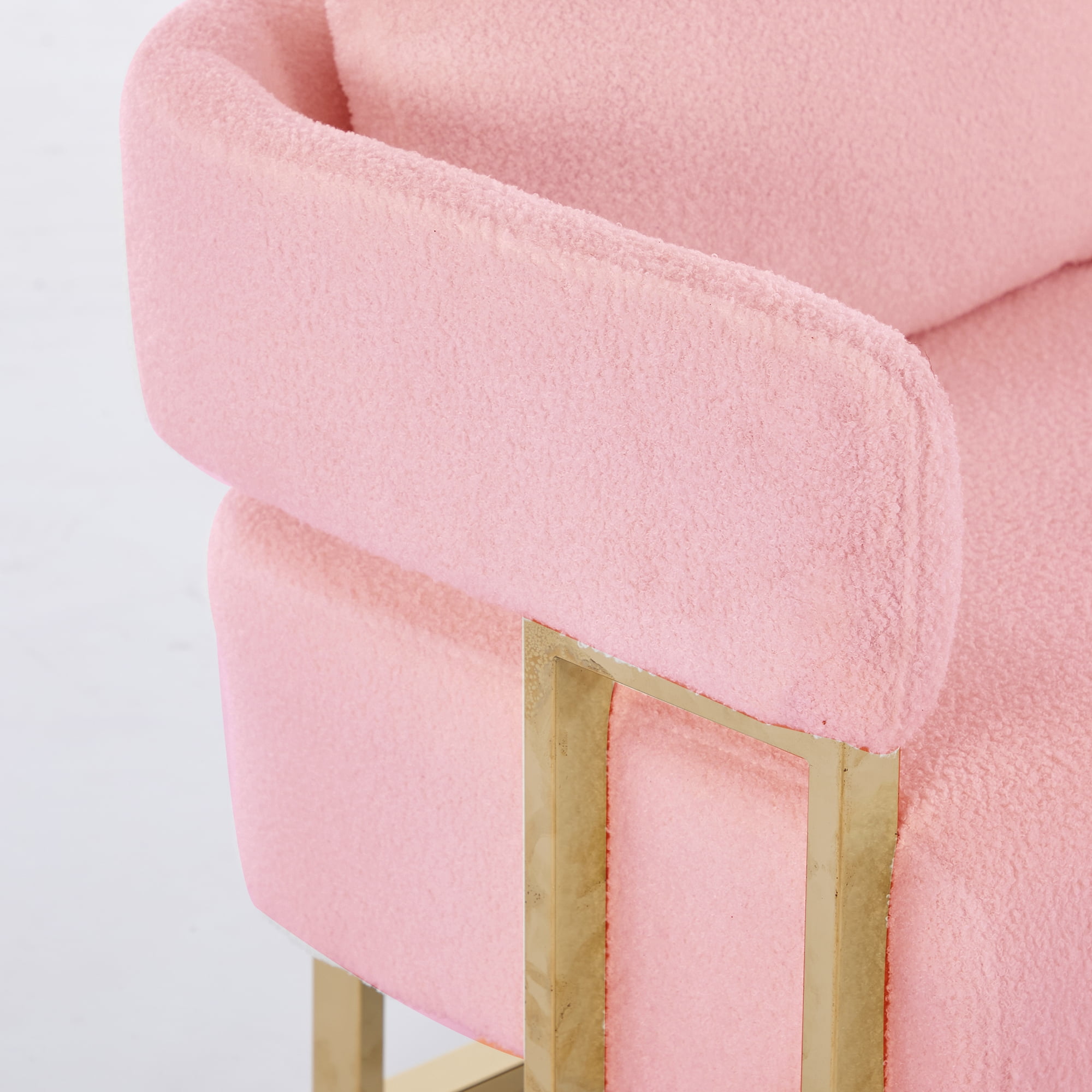 Modern Decorative Chair with Gold Metal Legs Pink Teddy Fleece Upholstered Living Room Side Chair for Dressing Area Reception Room Office