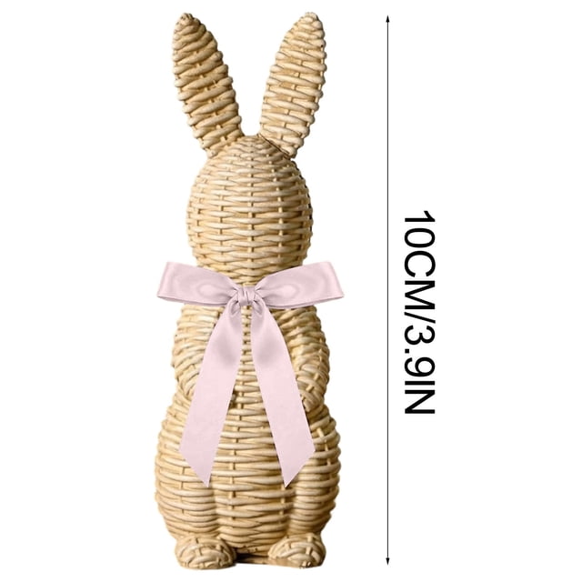 Easter Bunny Decor Set Resin Rattan Effect Garden Statue With Bow For Indoor Outdoor Patio Yard Spring Table Centerpieces 3.9 in 5.9 in 9.8 in