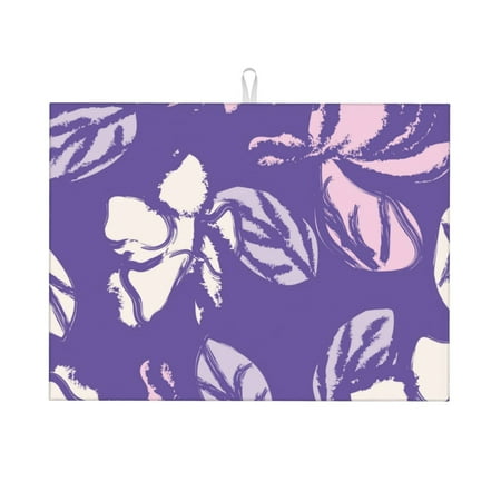 

Purple Flower Art Dish Drying Mat Absorbent Microfiber Dishes Drainer Mats for Kitchen Counter 24 x 18in