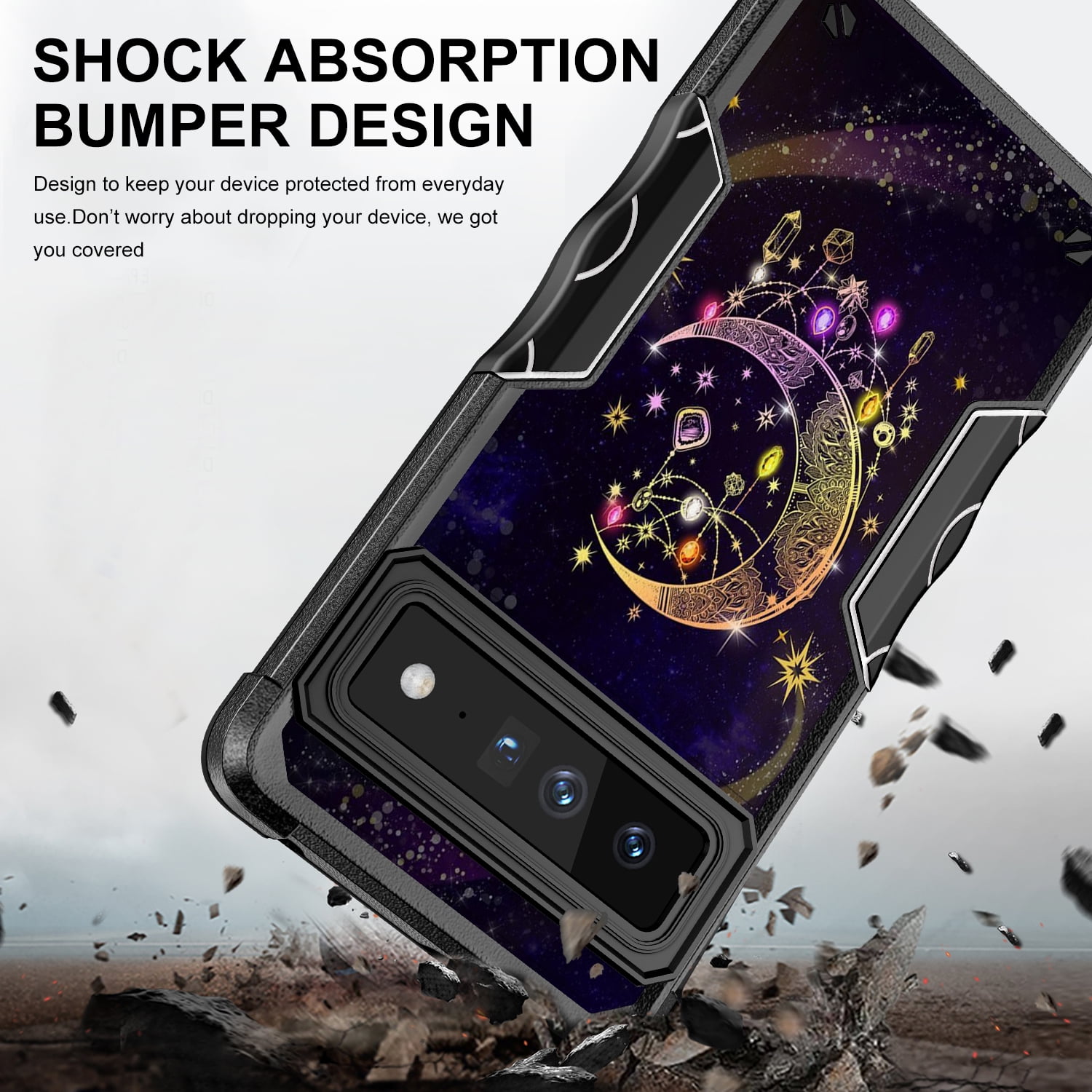 Google Pixel 7A Case, Rosebono Hybrid Dual Layer Graphic Design
