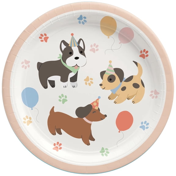 Amscan Paw-ty Pups Round Paper Plates, 9 in