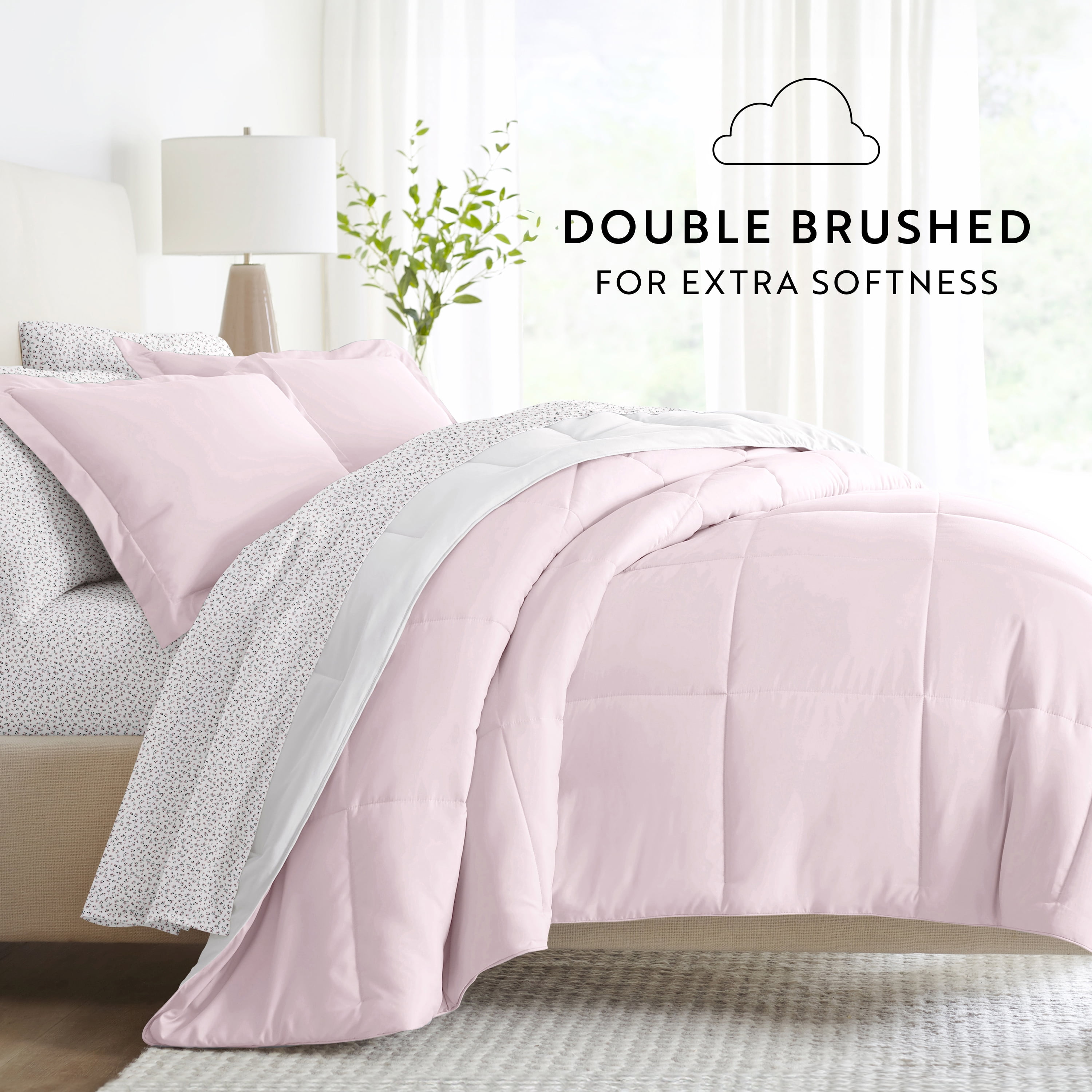 Noble Linens 5 Piece Bedding Bundle, Reversible Comforter and Patterned Sheet Set, Twin