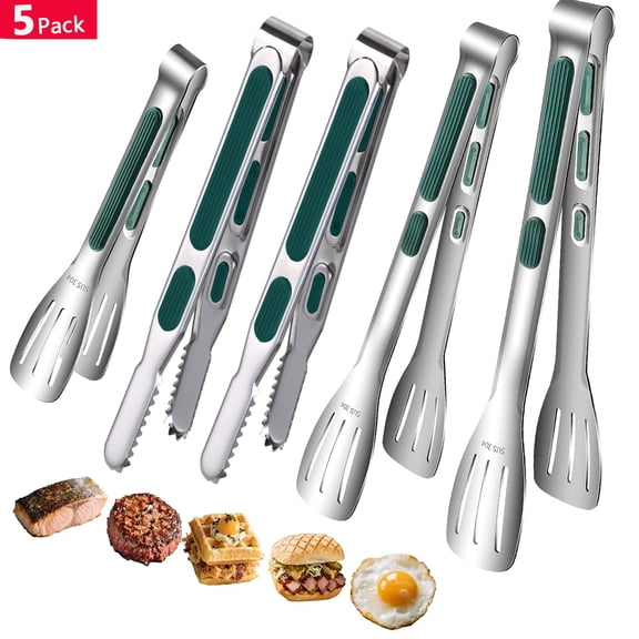 5 Pack Kitchen Tongs for Cooking, 7" 9" 11" Stainless Steel Grill Tongs with Non-Slip Grip for Food, Salad and BBQ