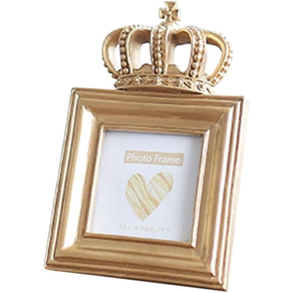ABCISI Resin Frame with Gold Crown Design, 3 Inch Resin Picture Frame with Kickstand, Nordic Desk Decor  for Home Office Art Photo Display, Vintage Picture Frame For Portrait or Photos