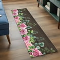 thumbnail image 3 of 2'x6' Rug Runners for Hallways Kitchen, Spring Pink Roses Non Slip Entryway Beside Floor Carpet Runner, Pastoral Eucalyptus Leaves Brown Wooden Laundry Room Bedroom Throw Rugs Mat for Family Pet, 3 of 8