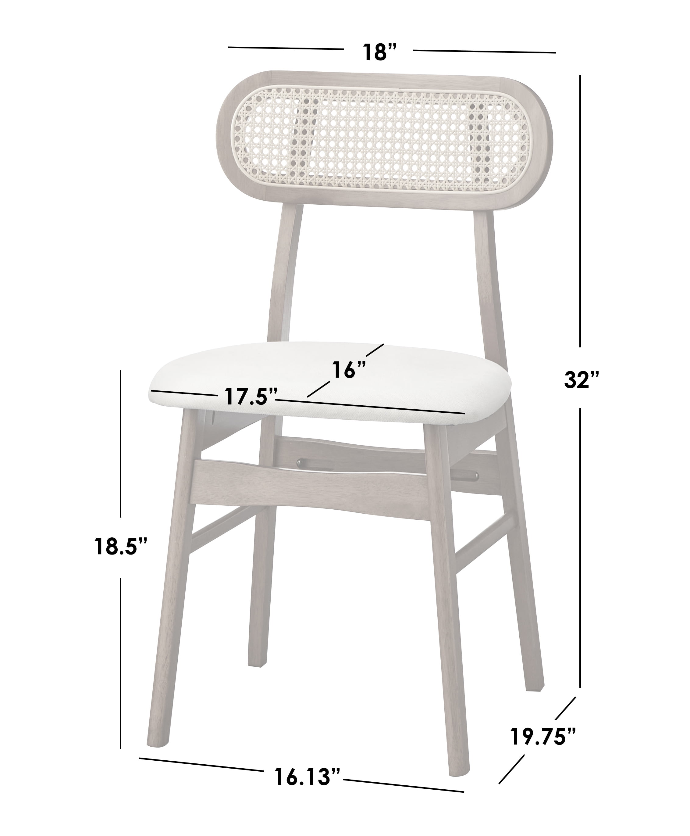 TMS Rika Cane Back Dining Chair (Set of 2), Light Walnut/Beige