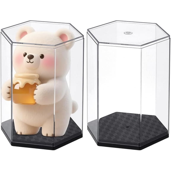 2 Pack Acrylic Display Case with Black Bases 3.6x3.2x4.7inch Clear Display Organizer Dustproof Protection Showcase